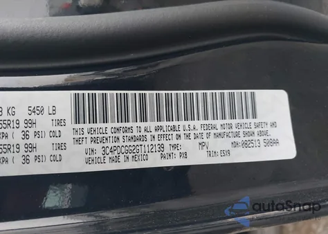 2016 Dodge Journey Crossroad z USA, uszkodzony, nr VIN 3C4PDCGG2GT112139